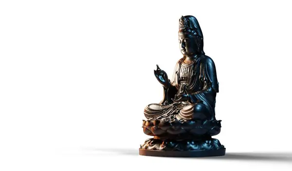 Klidná Bronzová Socha Buddhy Bílém Pozadí Royalty Free Stock Fotografie