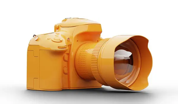Orange Professional Dslr Camera Side View White Background ストックフォト