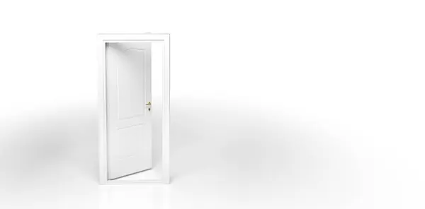 白い背景の半開いた白いドア ストックフォト
