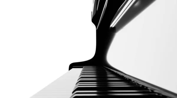白い背景にあるエレガントなグランドピアノの視点 ストックフォト