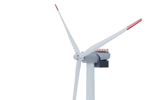 Turbina Eólica Única Com Lâminas Ponta Vermelha Sobre Fundo Branco Fotografias De Stock Royalty-Free