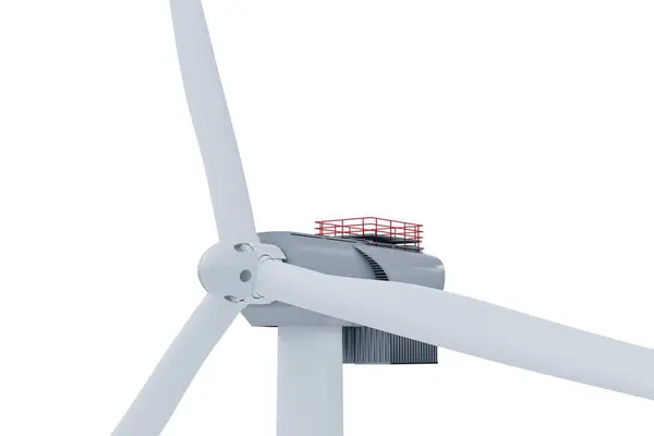 Nahaufnahme Von Windenergieanlage Nabe Und Rotorblättern Auf Weißem Hintergrund Stockbild