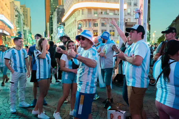 stock image Buenos Aires, Argentina - 03/12/2022: participants in the celebration of the victory of the Argentina national football team over the Australian team