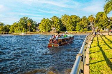 Tigre, Argentina - February 21, 2023: Maritime transport in El Tigre port.