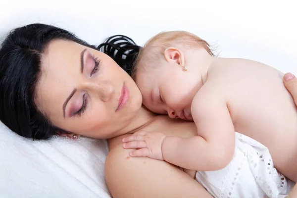 Bambino Sonno Mani Madre Uno Sfondo Leggero — Foto Stock