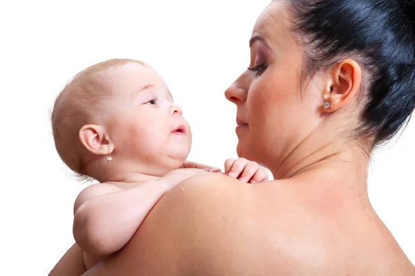 Madre Feliz Con Bebé Sobre Fondo Claro — Foto de Stock