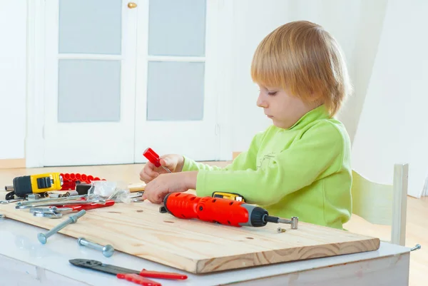 Little Boy Kindergarten Labor Lesson — Stock Photo, Image