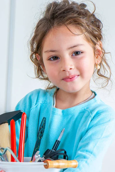 Little Girl Kindergarten Labor Lesson — Stock Photo, Image
