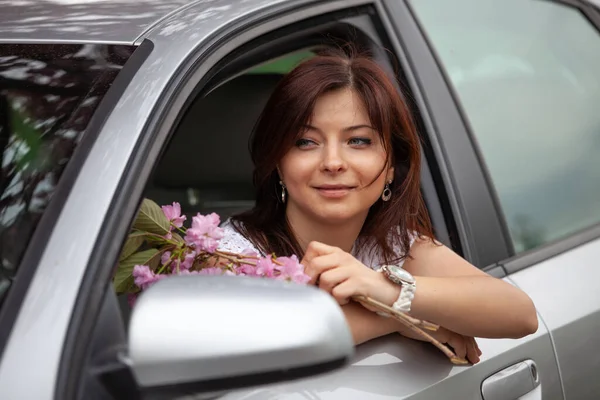Portrait Happy Young Girl Car — Stock Photo, Image