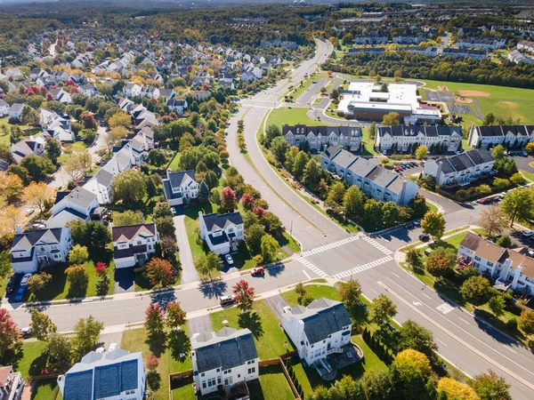 Aerial View Upscale Residential Area Gated Community Street Real Estate — Stock Photo, Image