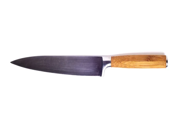 Kuchyňský Nůž Dřevěnou Rukojetí Bílém Pozadí — Stock fotografie