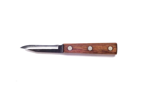Starý Kuchyňský Nůž Dřevěnou Rukojetí Izolované Bílém Pozadí — Stock fotografie