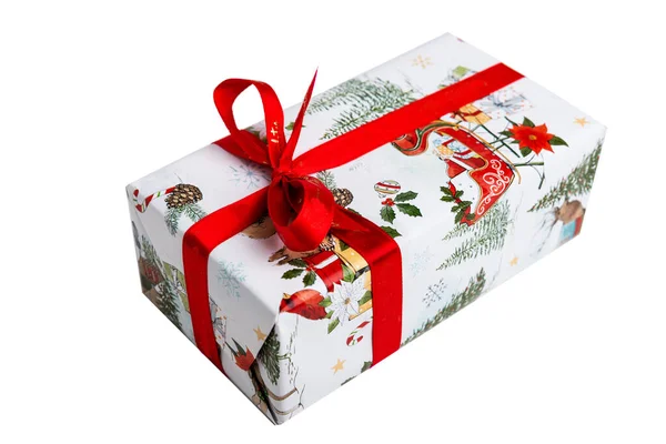 Красочная Подарочная Коробка Завязанная Лентой Рождественским Подарком Изолированный Белом Фоне — стоковое фото