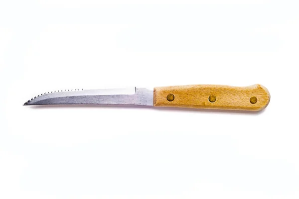 Altes Küchenmesser Mit Holzgriff Isoliert Auf Weißem Hintergrund — Stockfoto