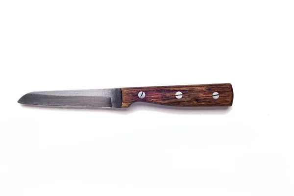 Altes Küchenmesser Mit Holzgriff Isoliert Auf Weißem Hintergrund — Stockfoto