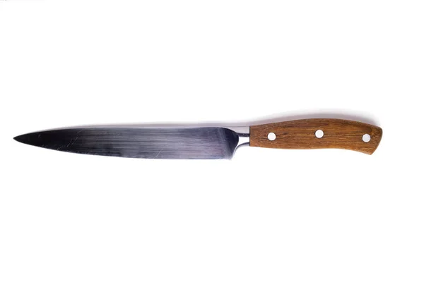 Nóż Kuchenny Drewnianą Rączką Białym Tle — Zdjęcie stockowe