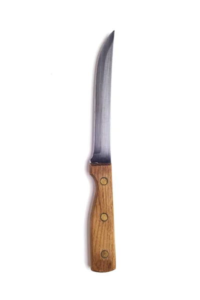 Stary Nóż Kuchenny Drewnianą Rączką Izolowany Białym Tle — Zdjęcie stockowe