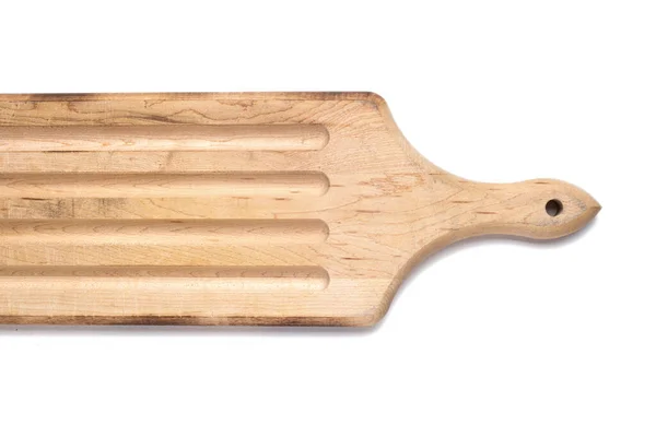 Kuchyňská Dřevěná Řezací Deska Izolované Bílém Pozadí Mezera Pro Text — Stock fotografie