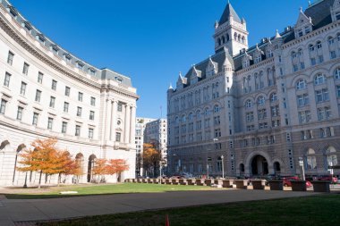 Washington DC, USA, Facade of Trump International Hotel and entrance with large arches. clipart