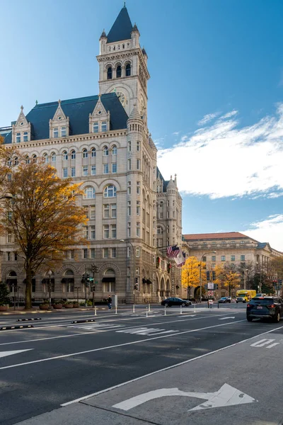 Washington Usa Facade Trump International Hotel Entrance Large Arches Clock — Stock Photo, Image