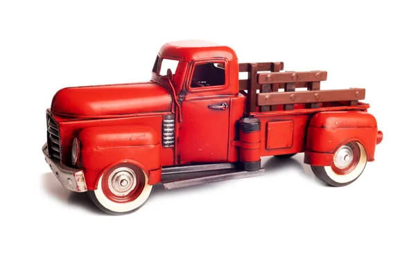 Czerwony Vintage Ciężarówka Zabawki Izolowane Białym Tle Stare Zbliżenie Ciężarówki — Zdjęcie stockowe