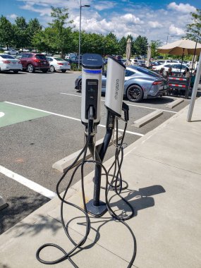 .Electric car charging point location. Car charger power plug wit