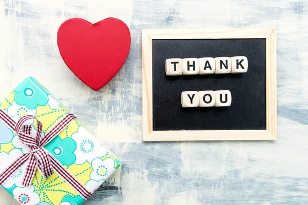 Red Heart Inscription Wooden Cubes Thank You Space Text View — Stock Photo, Image