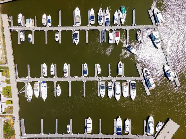 Aerial photo of yacht marina and sailing boats.