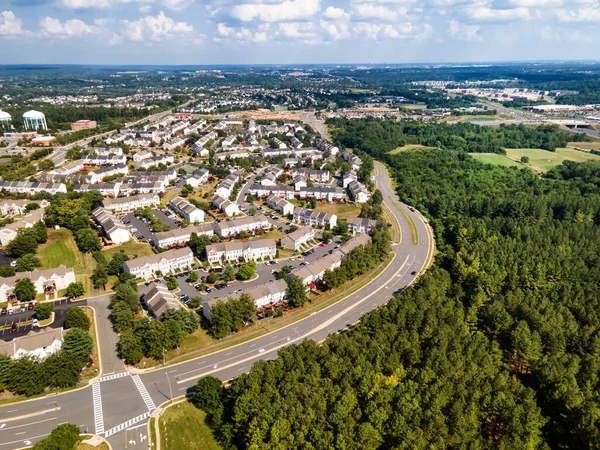 Aerial View Small Winding Streets Parking Lots Roads Residential Area — Stock Photo, Image
