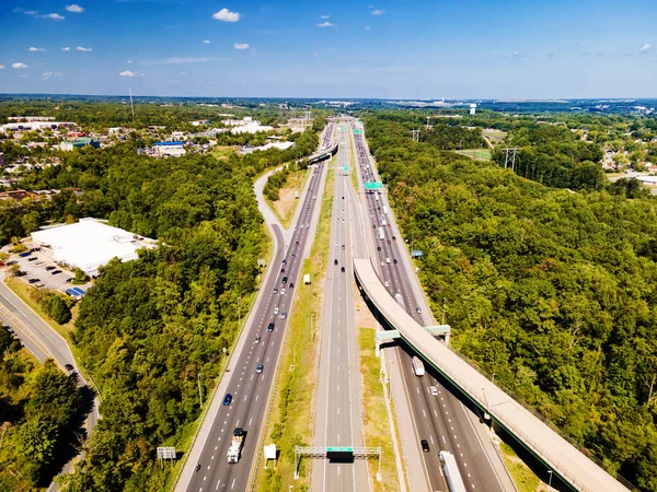 stock image highway aerial view. View to the horizon on a sunny day.