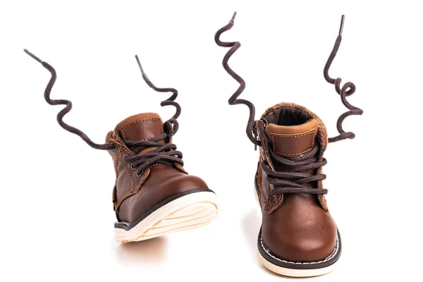 Бег Детской Обуви Летящими Шнурками Изолированы Белом Фоне — стоковое фото
