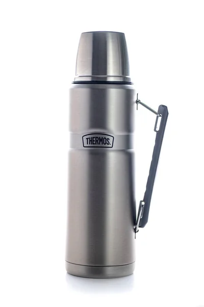 Steel Thermos Flask Termos Isolated White Background — Stock Photo, Image