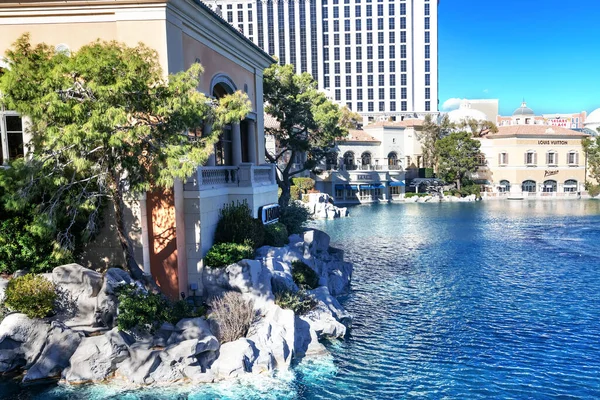 Vegas Taki Bellagio Otel Kumarhanesi Büyük Gölü Çeşmesi Olan Talyan — Stok fotoğraf