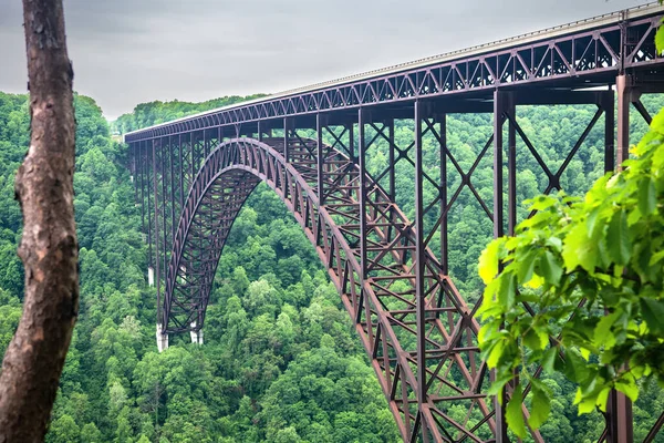 Batı Virginia 'daki New River Gorge Ulusal Parkı' ndaki bir vadi ve nehrin üzerindeki köprü..