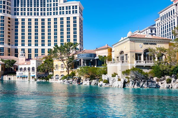 Vegas Taki Bellagio Otel Kumarhanesi Büyük Gölü Çeşmesi Olan Talyan — Stok fotoğraf