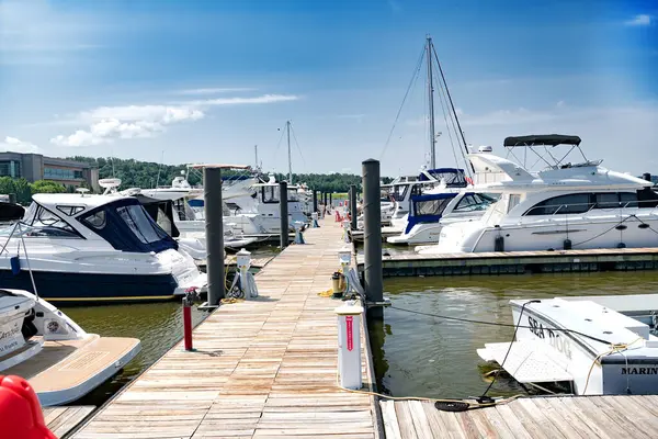 Wooden Pier Yacht Marina Sur Rivière Potomac Dans Port National — Photo