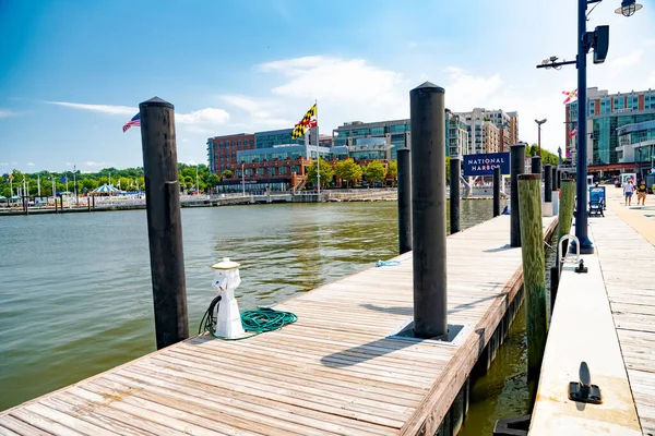 Drewniane Molo Miejsce Spacerów Rekreacji Dla Obywateli Nad Rzeką Potomac — Zdjęcie stockowe