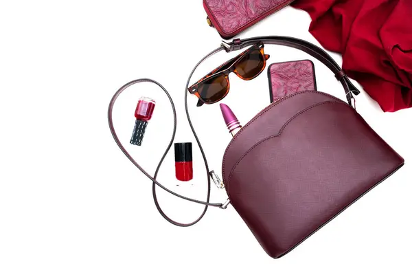 Raspberry Colored Women Handbag Accessories Isolated White Background — Stock Photo, Image