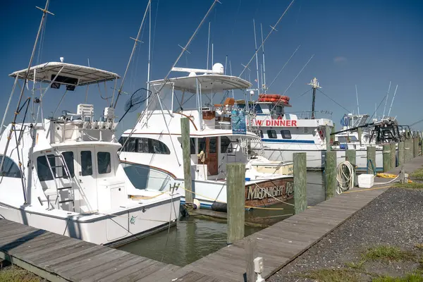 Vissersboten Afgemeerd Bij North Carolina Marina — Stockfoto