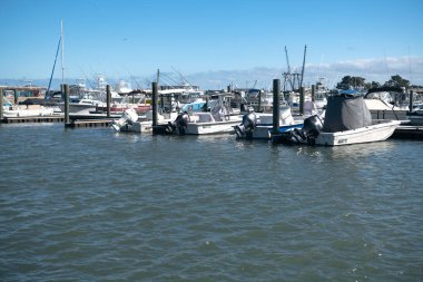 Atlantik Okyanusu 'nun körfezindeki rıhtımda sürat tekneleri.