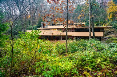 Bear Run Falls 'un yukarısındaki ev. ABD Ulusal Tarihi Tarihi Tarihi Tarihi. Sonbahar manzarası.