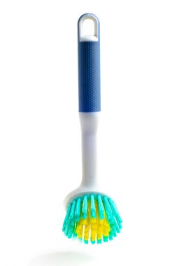 Lastik saplı ve renkli kıllı ekolojik plastikten yapılmış bulaşık fırçası..