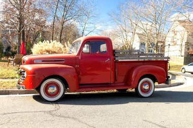 Eski model Ford F-100 kamyonet yolun kenarına park edilmiş..