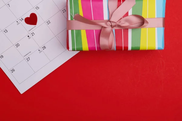 Лютого Відзначається Календарі День Святого Валентина Відзначається Календарі Червоним Серцем — стокове фото