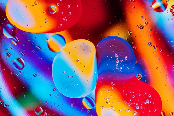 Colorful Oil Drops Bubbles Spheres Flowing Water Surface Abstract Background — Stock Photo, Image