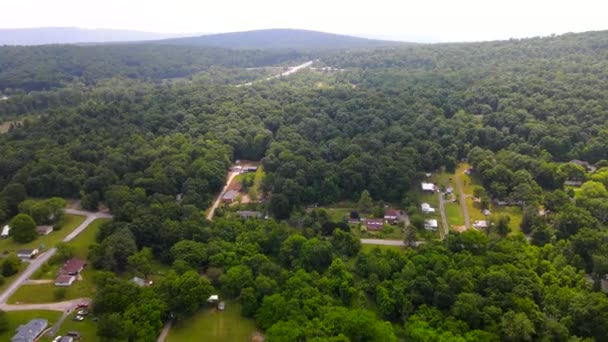 Vista Uma Altura Floresta Casas Individuais Floresta Drone Voa Sobre — Vídeo de Stock