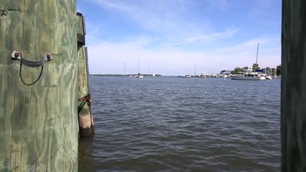 Vista Sulla Baia Con Barche Yacht Nel Maryland Movimento Della — Video Stock