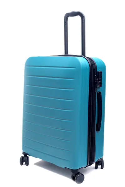 白い背景に隔離された現代トロリーのスーツケース ストック写真