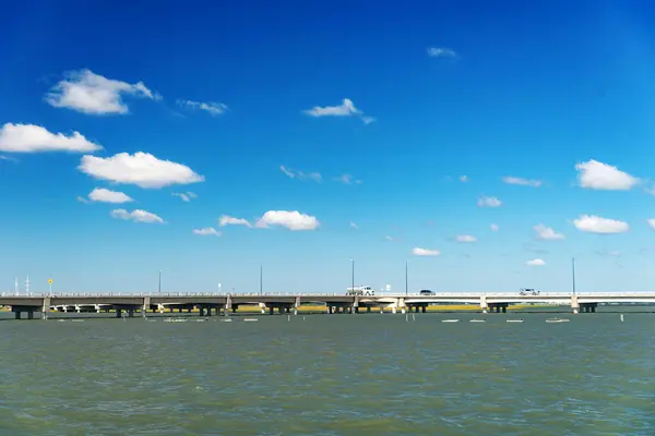 stock image Chincoteague Island Long Bridge. Tourists travel by cars