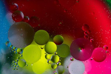 Renkli baloncukların makro çekimi yağ damlacıkları, soyut arkaplan.